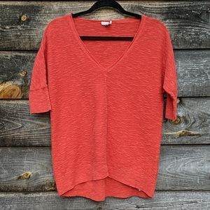 EILEEN FISHER REDDISH ORANGE LINEN KNIT V-NECK